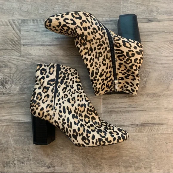 Halogen Alexa Calf Hair Leopard Print Block Heel Ankle Booties - Picture 12 of 12